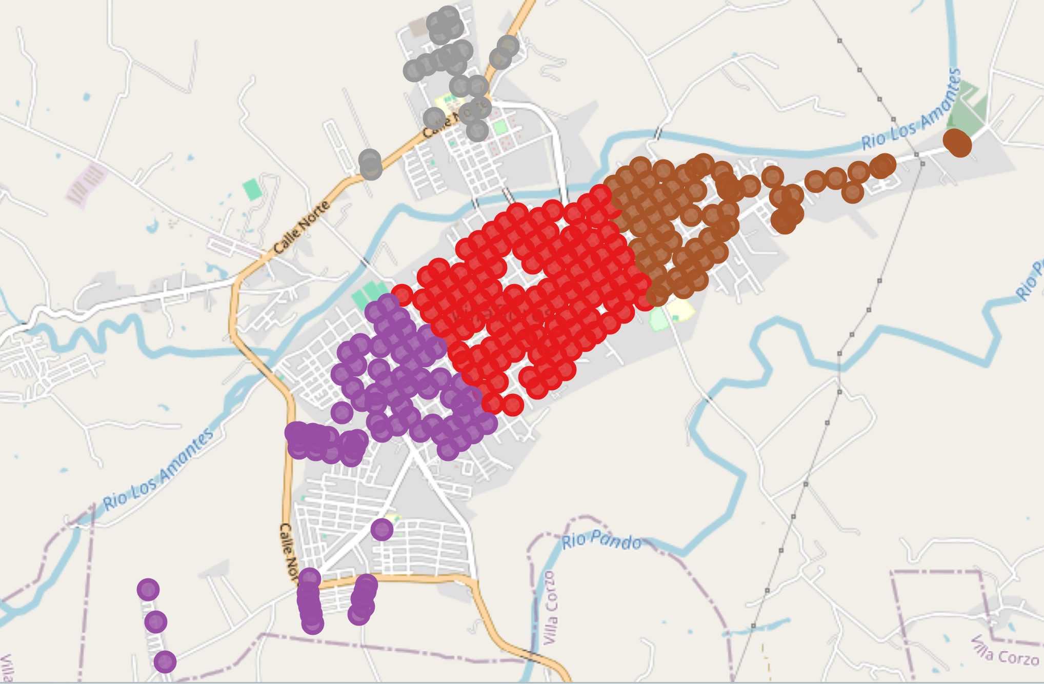 Imágen de mapa de la ciudad con los contenedores marcados